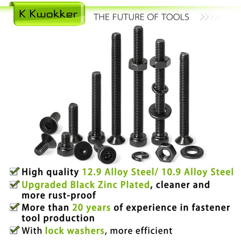 M3 Screw Kit Set With 2540 Pieces Packed With Socket Head And Flat Head M3 Screws From 4mm To 35mm, Zinc Plated Nuts Bolts Washers