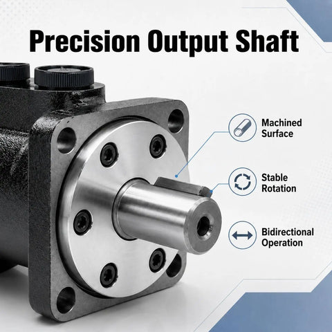 Low Speed High Torque Orbital Hydraulic Motor With Bidirectional Drive For Reversible Rotation In Hydraulic Systems And Industrial Equipment, Beefy Durable Powerhouse Built For Precise Slow Spin And Heavy Lifting, machined output shaft