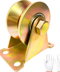 Heavy Duty V Groove Wheels For Sliding Gates Weld On Steel Rollers With Bracket Zinc Coated Track Pulleys 2 Inch Gate Casters close-up with mounting hardware.