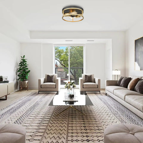 Black And Gold Flush Mount Ceiling Light Fixture Two Light Vintage Farmhouse Ceiling Mount in modern living room