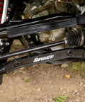 High Clearance Boxed Rear Radius Arms For 2019 And Up Honda Talon 1000R Heavy Duty Alloy Steel Build Seven Eighths Inch Adjustable Heim Joints Zinc Plated Chromoly Bushings For Trail Ready Off Road Performance installed on rear suspension