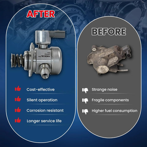 Comparison of high pressure fuel pump replacement fits Buick Regal 2.0L 2014 2017 and Chevrolet Impala 2.5L 2014 2019 with old pump.