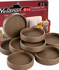 Heavy Duty Non Slip Furniture Pads That Grip Like Crazy To Keep Couches And Tables Locked Down Without Budging While Saving Your Hardwood Floors From Ugly Scratches And Scrapes In A Solid Brown Eight Pack, 2.5 inch round pads arranged.
