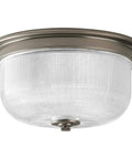 Medium Flush Mount Ceiling Light With Clear Prismatic Glass Shade In Antique Nickel Finish, 12 5/16 Inch Diameter By 6 1/4 Inch Height