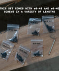 Top Tier Gunsmithing Screw Kit Featuring Hardened Steel Torx Fasteners In Six Precision Sizes Plus Heavy Duty Torx Wrench laid out on wood.