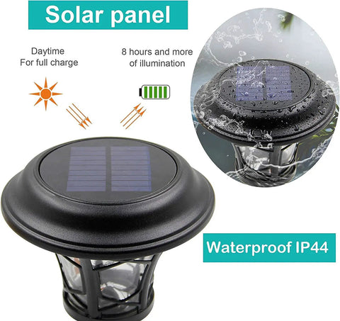 Close-up of Eight Pack 25 Lumen Solar Powered Pathway Lights with waterproof IP44 solar panel and LED feature in use.