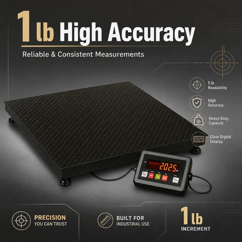 Heavy Duty Rock Hard Commercial Pallet Scale Featuring 48 Inch Square Floor Platform With 10000 Lb Load Rating Built Like A Tank For Serious Warehouse Shipping Work with digital gauge