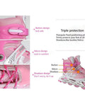 Close-up of pink Light Up Wheels Roller Skates For Girls Boys And Adults With Adjustable Sizes, showing buckle and lace features.