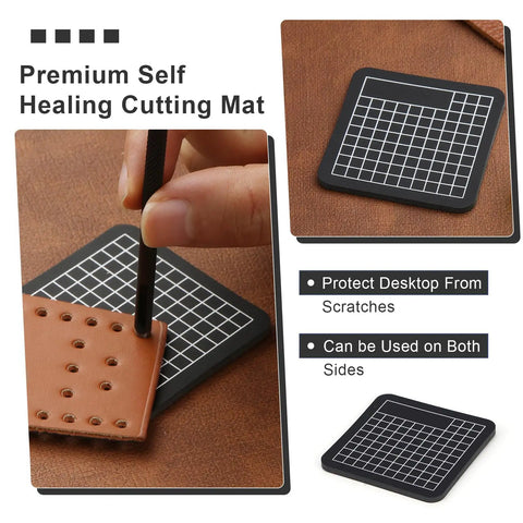 Heavy Duty Leather Hole Punch Set 1.0 To 10mm Hollow Punches with cutting mat and knurled tool punching leather