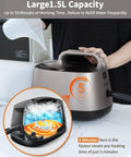 Handheld Steam Cleaner Mop With 50 Oz Tank Delivers 293 Degree Jet Hot Steam Pressure For Deep Cleaning Carpets Floors And Cars Powerful Heavy Duty Steamer Includes 21 Nozzles For Cracks And Tile Work Effortless Home Care Tool Turquoise Finish with a large water tank being filled.