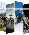 Collage of four bicycles: mountain bike, electric bike, fat bike, and commuter bike.
