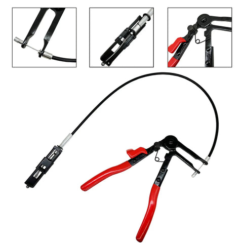 Three Piece Hose Clamp Pliers Kit With Long Reach Wire Spring Clamp Remover for automotive repairs, red and black handles