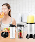 Tall 22oz Blender Cup With Flip Top To-Go Lid And Cross Blade, Replacement Parts For 250W Blenders, clear BPA-free cup with handle and measurement marks