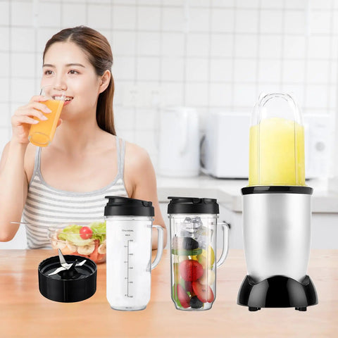 Tall 22oz Blender Cup With Flip Top To-Go Lid And Cross Blade, Replacement Parts For 250W Blenders, clear BPA-free cup with handle and measurement marks