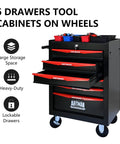 Heavy Duty 20 Inch Rolling Metal Toolbox Cabinet With Six-Drawer Ball Bearing Slides, Steel Tool Storage Organizer in black and red