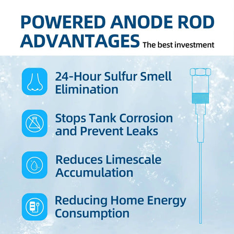 Powered Anode Rod For Hot Water Heater With Hex Head Style For 40 To 120 Gallon Tanks, Eliminates Rotten Egg Smell, Prevents Rust And Corrosion, Magnesium Or Aluminum Zinc Replacement, Improves Water Quality And Tank Longevity