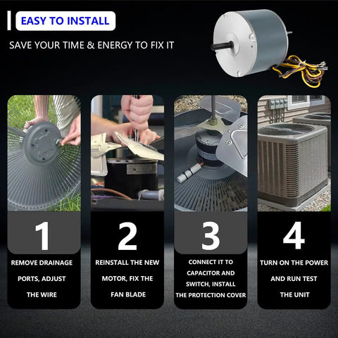 Installation steps for Quarter HP Condenser Fan Motor Replacement For 48 Frame Condenser Units 208 230V 1100 RPM