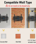 Heavy Duty Full Motion TV Wall Mount For 32 To 70 Inch Sets Up To 99 Lbs shown mounted on concrete, brick, and 16 inch wood stud walls.
