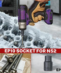 Mechanic using EP10 socket with External Torx Plus Socket Set 6 Point 19 Pieces EP Four To EP Thirty Two for engine repair