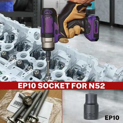 Mechanic using EP10 socket with External Torx Plus Socket Set 6 Point 19 Pieces EP Four To EP Thirty Two for engine repair