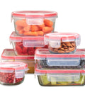 Freshlock 14 Piece Glass Food Storage Containers Set With Airtight Locking Lids BPA Free Leakproof Microwave Safe pictured with food