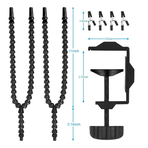 Helping Hands Soldering Station With Flexible Y Shaped Arms And Non Slip Desk Clamp Base dimensions and components