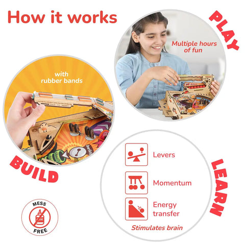 Child playing with DIY Pinball Machine For Kids 8 To 14, Arcade Grade, No Screen STEM Toy That Builds Confidence, Creativity, Fine Motor Skills