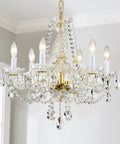 Gold Finish K9 Crystal Chandelier With 6 Lights, French Classic Style Ceiling Fixture, Adjustable 59 Inch Chains