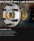 Beefed-Up 4WD Front Wheel Bearing Hub Assembly Pair 515065 for SUVs and Trucks, 6 Lug with ABS, shown with safe and stable low runout feature