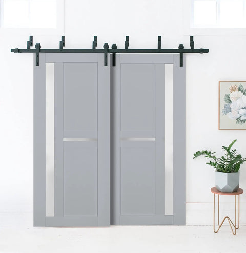 Veregio 7288 Interior Barn Bypass Sliding Doors With Frosted Glass And Solid Wood, 84x96 Inches, Black Finish
