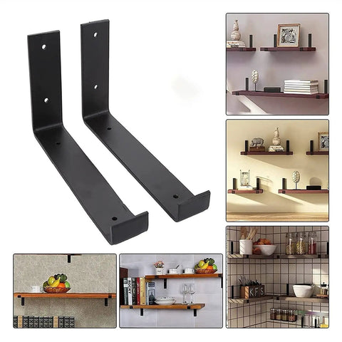 Knockout Heavy Duty Shelf Brackets For Floating Shelves Built Like A Tank With Solid As A Rock Iron Design Slick Industrial Wall Mount Brackets Black, close-up view of wall mounting brackets.