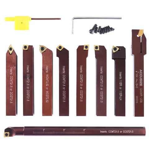 Half Inch Indexable Carbide Turning Tools And Boring Bar Set, Pro Grade 9 Piece Lathe Tool Kit For Threading And Finishing, Cutting