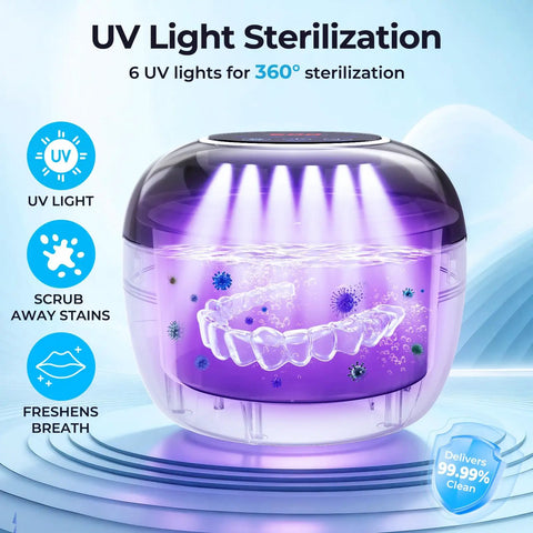 Ultrasonic Retainer Cleaner Machine For Dentures Mouth Guards Night Guards Aligners And Jewelry 45kHz 250ml UV Deep Cleaning