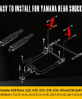 Diagram showing Built Like A Tank Heavy Duty Rear Shock With Coil Spring For Yamaha Golf Cart installation for models G29 G22 G20 G19 G16 G14 G6