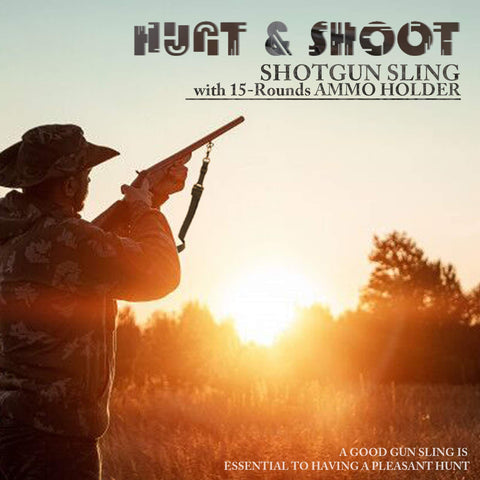 Hunter using Heavy Duty Shotgun Sling With 15 Round Shellholder For 12 Gauge Adjustable Nylon Strap Mil Spec Swivels And Metal Hooks