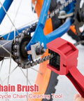 Bike And Motorcycle Chain Cleaning Tool Set 5 Piece Kit Pro Grade With Sprocket Scraper Sprocket Brush and chain brush on rear wheel