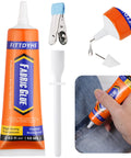 Permanent Fabric Glue 60 ML Washable Clear Clothing Glue tube with spreader, clip, and use on denim visible