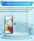 Complete Black Smartphone Screw Replacement Kit For Samsung Galaxy Series Phones Tight Fit Precision Screw Assortment Set with smartphone display.