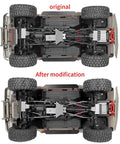 Comparison of TRX4 RC crawler with and without Stainless Steel Link Rod Linkage 313mm Wheelbase for upgraded suspension.