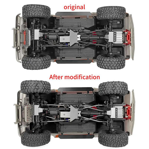 Comparison of TRX4 RC crawler with and without Stainless Steel Link Rod Linkage 313mm Wheelbase for upgraded suspension.