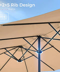 Close-up of 13 Foot Outdoor Patio Umbrella With Base Included, double sided fade resistant canopy showing reinforced rib design