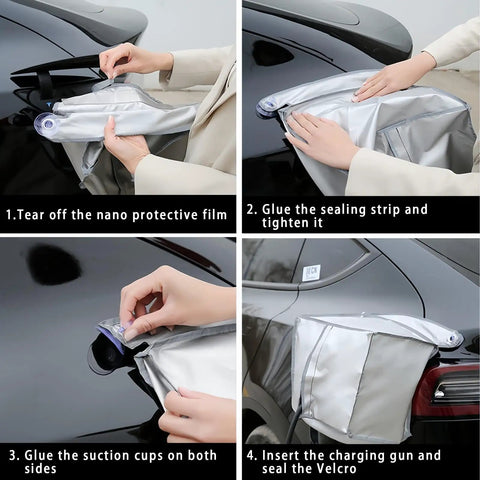 Step-by-step instructions for Hella Rugged Outdoor Ev Charger Cover For Electric Vehicles, demonstrating mounting process and features.