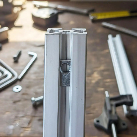 M6 X 1.0 T Slot Nut With Spring Ball Loaded in aluminum extrusion rail setup, Euro Standard T Track, CNC machinery use