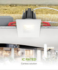 Sleek One Inch Led Recessed Downlights With Junction Box, 5 Switchable Color Modes, High Cri 90 Plus, 7 Watt Hella Bright Triac Dimmable Anti Glare Ic Rated Square Ceiling Spotlights, Etl Certified White 24 Pack installed in ceiling with junction box.