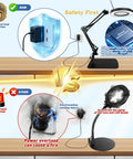 Comparison of power protection features in desk lamps, highlighting safety of 15X Magnifying Glass Lamp With Real Glass Lens And Stand.