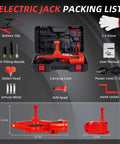 Packaging list of 3 Ton Electric Car Jack Set With 12V Automatic Lift Kit For Sedans And SUVs Portable Scissor Floor Jack Red