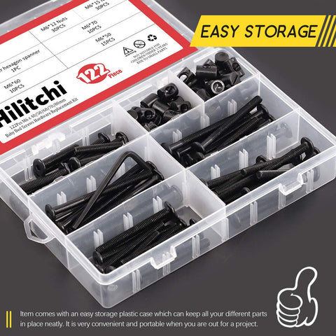 M6 Hex Socket Head Screws Bolts And Black Barrel Nuts Hardware Set 120 Pieces Assortment For Cribs Baby Beds Cots And Chairs