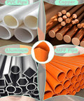 10 Piece Pipe Cutting Guide Set for Precise Saddle Layout and Notches Three Quarters to Eight Inches Plumbing Template for DIYers and Pros. Pipes in PVC, copper, aluminum, and MPP materials.