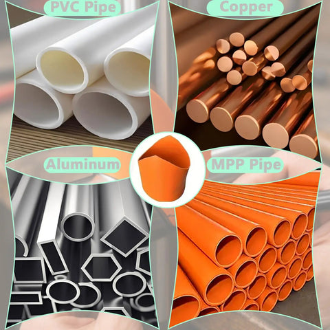 10 Piece Pipe Cutting Guide Set for Precise Saddle Layout and Notches Three Quarters to Eight Inches Plumbing Template for DIYers and Pros. Pipes in PVC, copper, aluminum, and MPP materials.