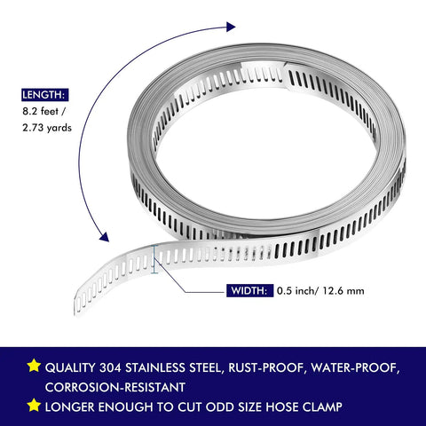 Stainless Steel Hose Clamps Kit With Large Worm Gear Adjustable Pipe Clamps For Intercooler Plumbing Tubing 8.2 ft roll
